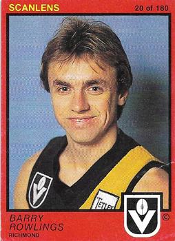 1982 Scanlens VFL #20 Barry Rowlings Front